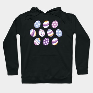 Egg Pattern | Purple Orange | Stripes Clouds Flowers Dots | Black Hoodie